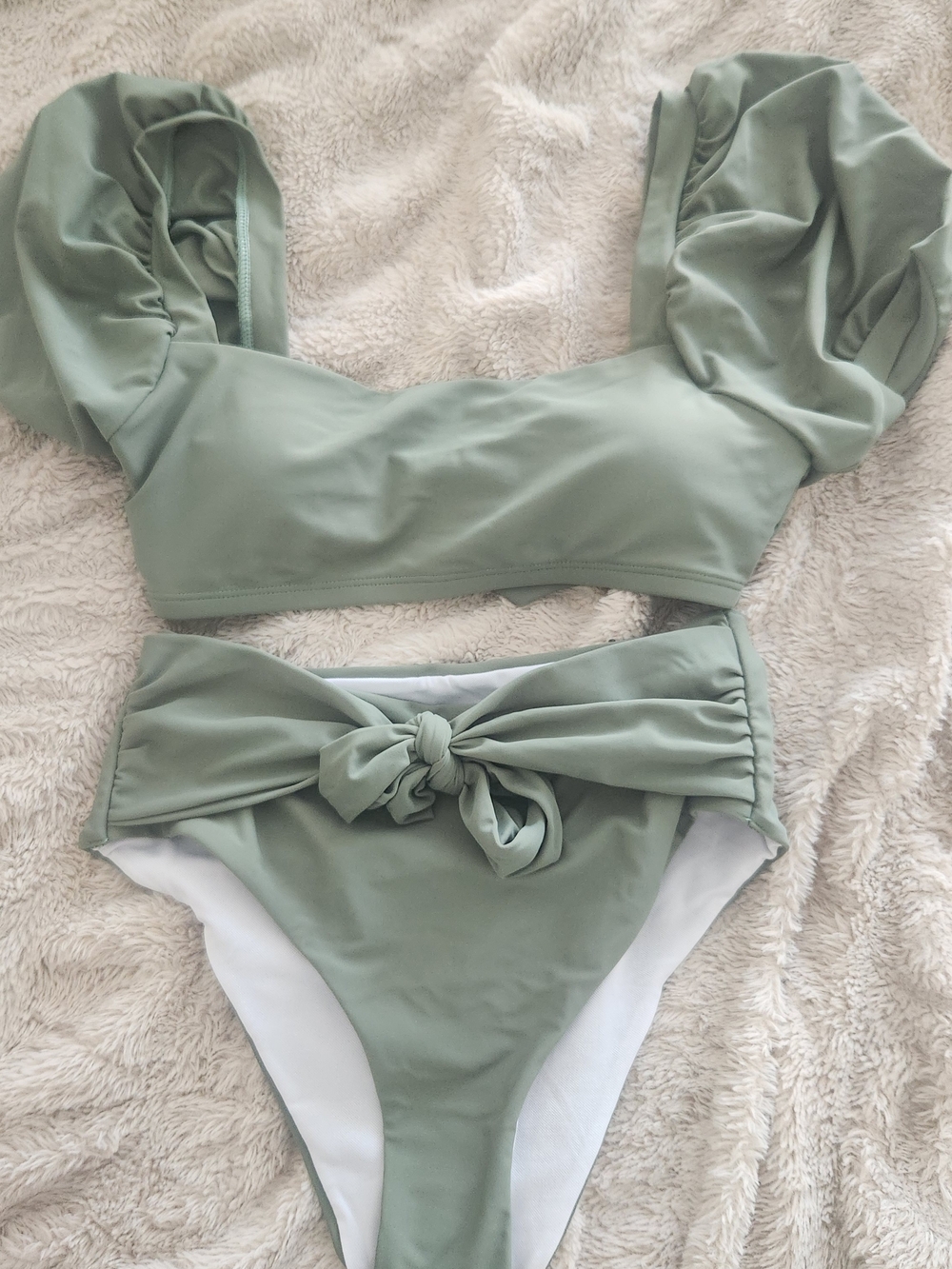 Sage Green Puff Sleeve Bikini Set